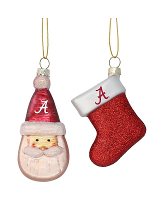 Alabama Crimson Tide Two-Pack Santa and Stocking Blown Glass Ornament Set