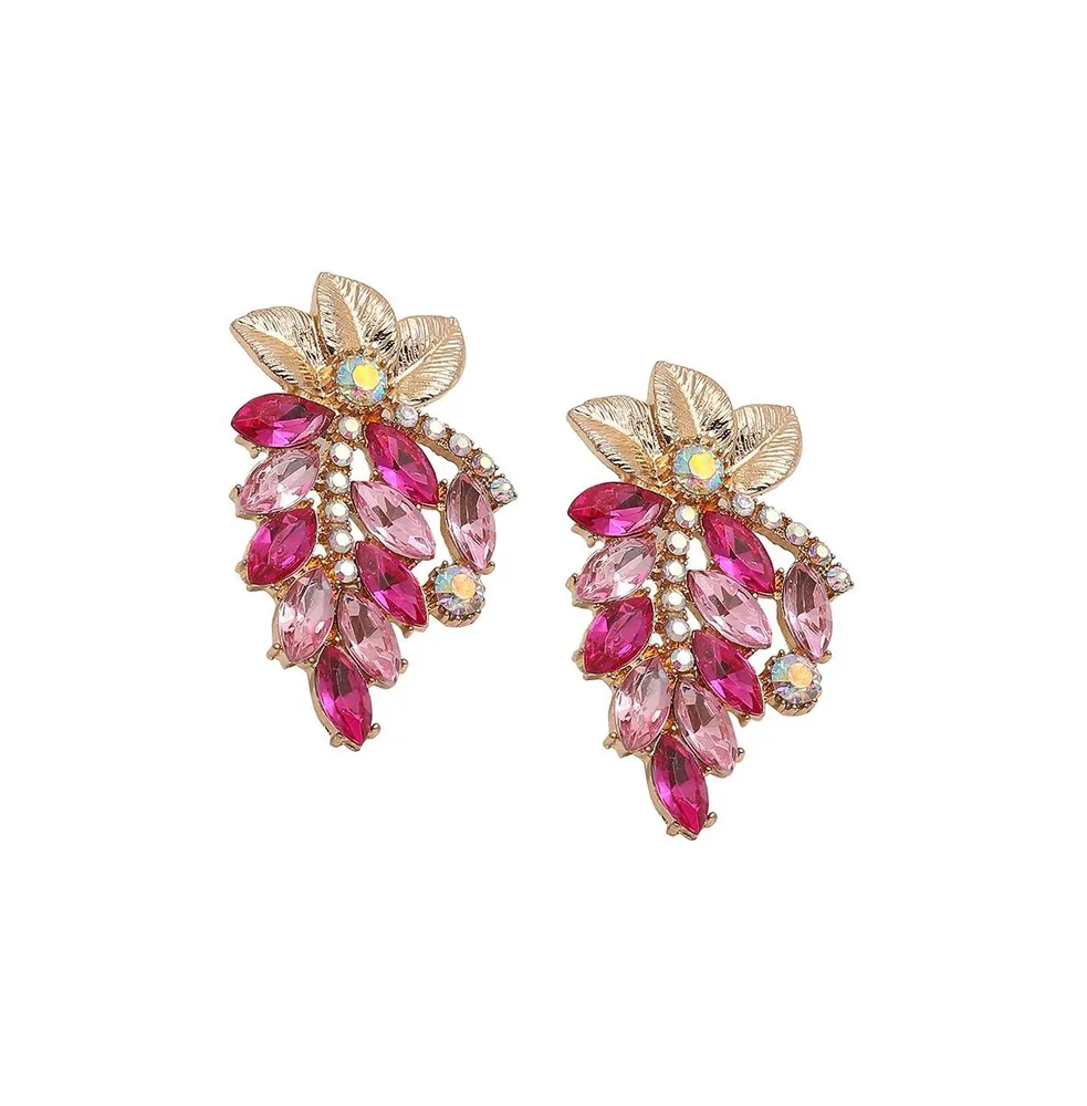 Sohi Women's Pink Embellished Foliage Drop Earrings
