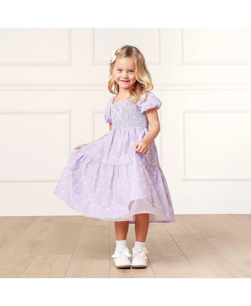 Hope & Henry Girls' Short Bubble Sleeve Smocked Dress