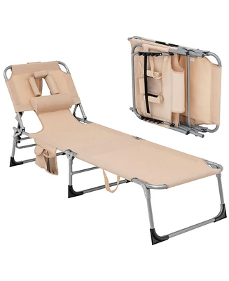 Inolait Folding Beach Lounge Chair with Pillow for Outdoor