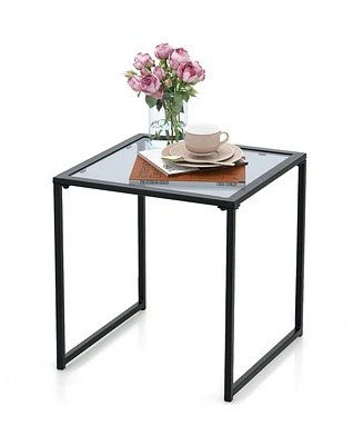 Patio Side Table Outdoor 17'' Tempered Glass End Coffee Table for Porch Garden