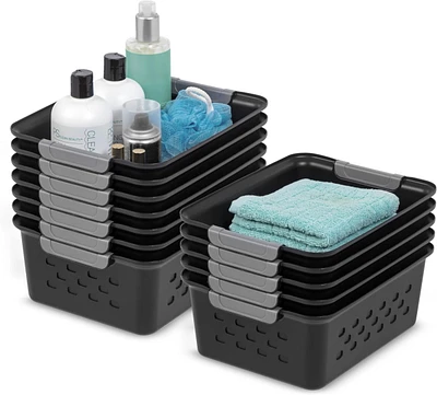 Iris Usa Small Plastic Storage Basket, 12-Pack, Shelf Basket Organizer for Pantries Kitchens Cabinets Bedrooms