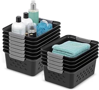 Iris Usa Small Plastic Storage Basket, 12-Pack, Shelf Basket Organizer for Pantries Kitchens Cabinets Bedrooms
