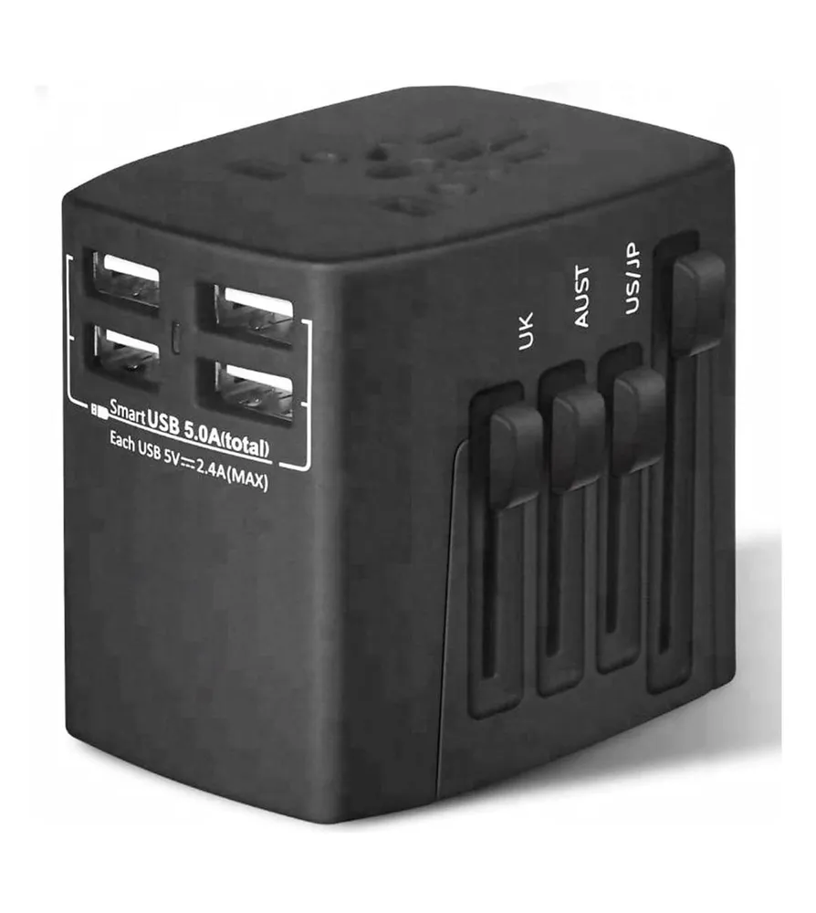 5 Core Travel Adapter 1 Piece Black International Power Adapter Plug Multi Outlet Port 4 Usb Travel Charger Universal Ac Plug Outlet Adapter- Uta B