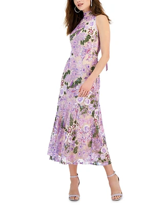 Sam Edelman Women's Sequined High-Neck Halter Tie-Back Dress