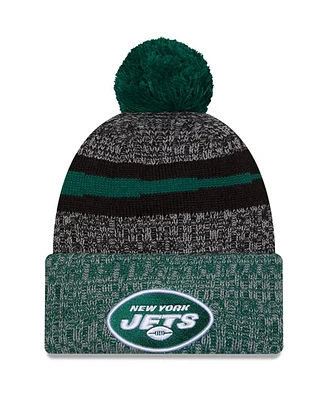 Men's New Era Black, Green New York Jets 2023 Sideline Sport Cuffed Pom Knit Hat