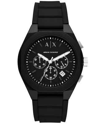 A|X Armani Exchange Men's Sync Chronograph Black Silicone Watch 44mm