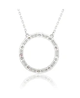 Suzy Levian Sterling Silver Cubic Zirconia Alternating Round & Baguette Open Circle Pendant Necklace