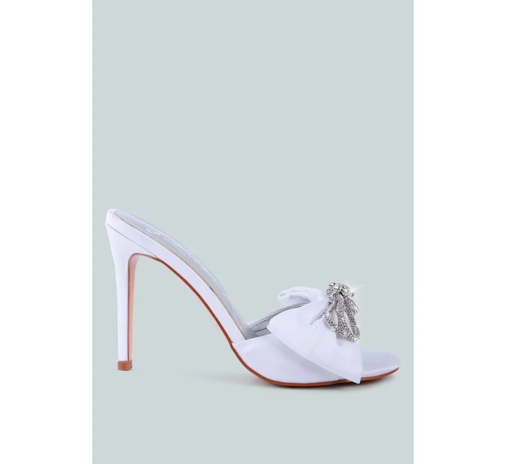 Womens Brag Rhinestone Embellished Bow Satin Heels sandals