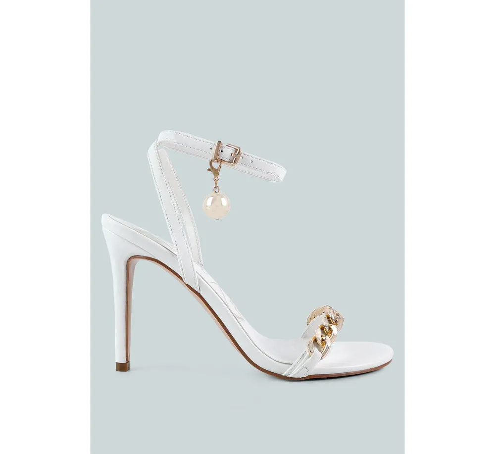 Womens Mooning Metal Chain Strap Stiletto Sandals