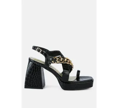 Womens Frecklin Metal Chain Block Heel Sandals