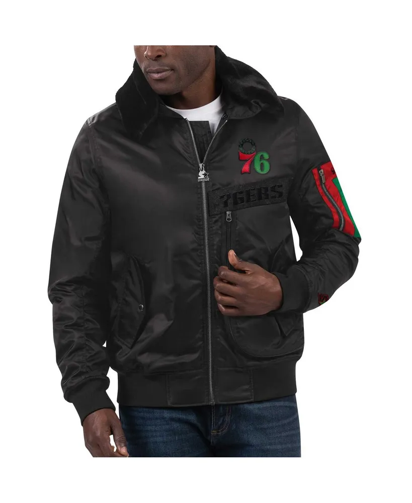 Men's Starter x Ty Mopkins Black Philadelphia 76ers History Month Satin Full-Zip Jacket