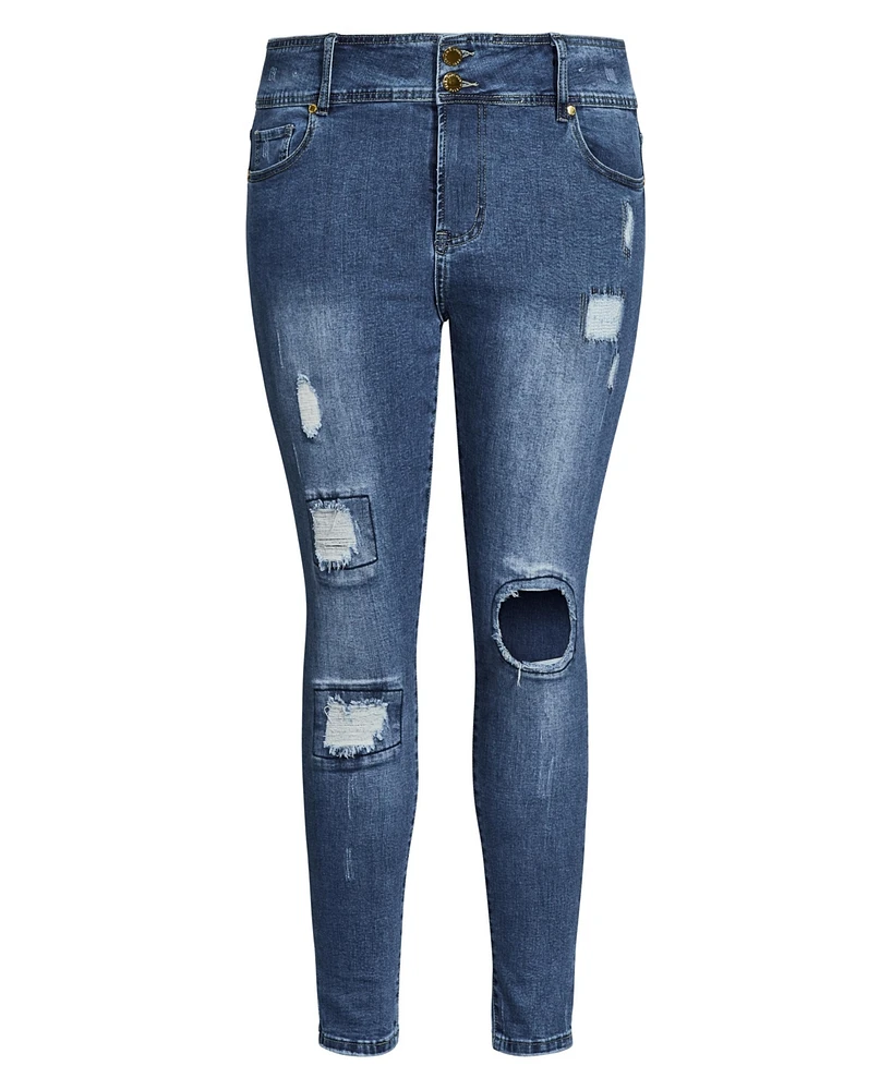 City Chic Plus Patched Apple Skinny Jean