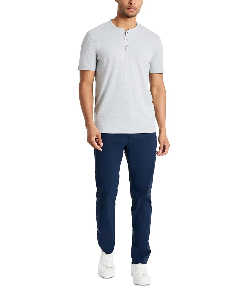 Kenneth Cole Men's 4-Way Stretch Heathered Stand-Collar Pique Henley