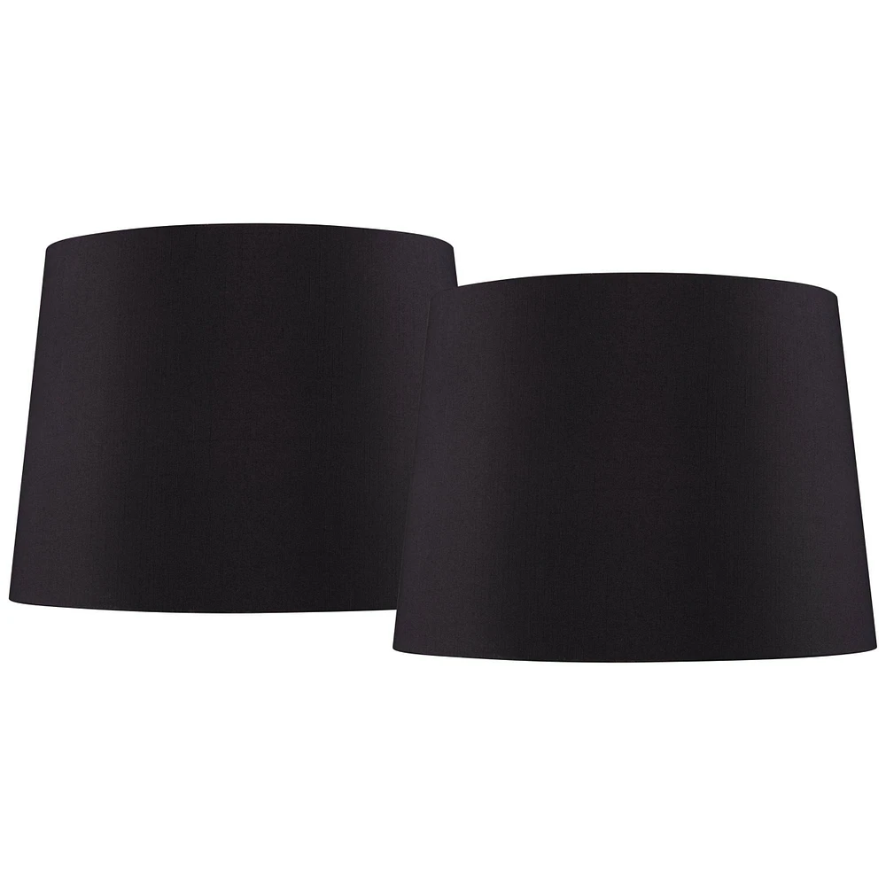 Set of 2 Black Faux Silk Medium Drum Lamp Shades 11" Top x 13" Bottom x 9.5" Slant x 9.5" High (Spider) Replacement with Harp and Finial