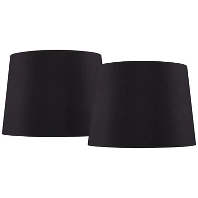 Set of 2 Black Faux Silk Medium Drum Lamp Shades 11" Top x 13" Bottom x 9.5" Slant x 9.5" High (Spider) Replacement with Harp and Finial