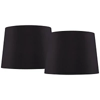 Set of 2 Black Faux Silk Medium Drum Lamp Shades 11" Top x 13" Bottom x 9.5" Slant x 9.5" High (Spider) Replacement with Harp and Finial