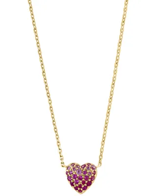 Effy Pink Sapphire (1/3 ct. t.w.) & Ruby (3/8 ct. t.w.) Heart Ombre Cluster Pendant Necklace in 14k Gold, 18" + 1" extender