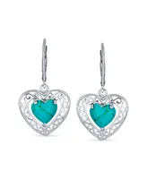 Bling Jewelry Bali Style Natural Stabilized Turquoise Heart Shape Fish Hook Drop Earrings Scroll Filigree Sterling Silver