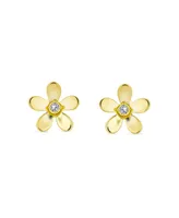 Bling Jewelry Tiny Minimalist Cz Accent Dainty Mini Daisy Flower Stud Earrings Cubic Zirconia14K Yellow Gold Screw back