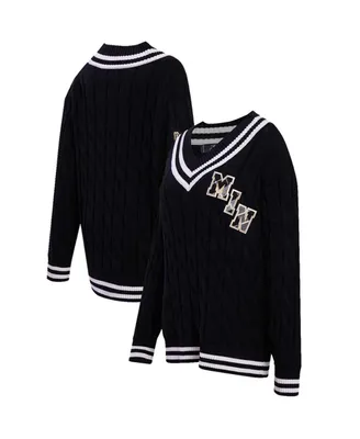 Women's Pro Standard Black Minnesota Vikings Prep V-Neck Pullover Sweater
