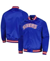 Men's Mitchell & Ness Royal Philadelphia 76ers Hardwood Classics Throwback Wordmark Raglan Full-Snap Jacket