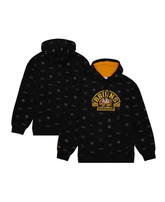 Men's Mitchell & Ness Black Boston Bruins 100th Anniversary Allover Print Pullover Hoodie