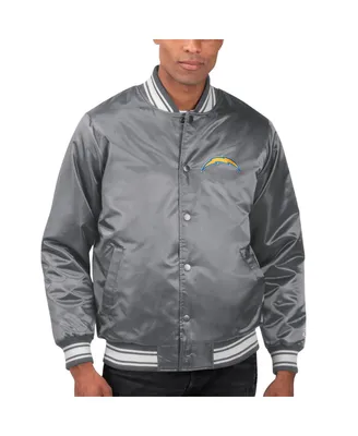 Men's Starter Gray Los Angeles Chargers Locker Room Satin Varsity Full-Snap Jacket