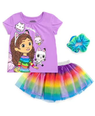 Gabby's Dollhouse Toddler Girls Dreamworks Gabbys T-Shirt Tulle Mesh Skirt and Scrunchie 3 Piece Outfit Set