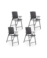 Set of 4 Folding Rattan Bar Chairs with Footrests and Armrests for Outdoors and Indoors
