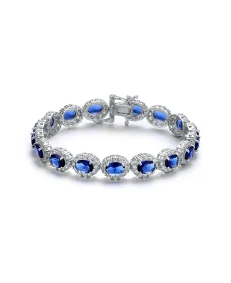 Sterling Silver Oval Colored Cubic Zirconia Stylish Tennis Bracelet