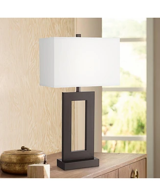 Marshall Modern Industrial Table Lamp 30 1/2" Tall Bronze Brown Open Metal White Rectangular Shade for Bedroom Living Room House Bedside Nightsta