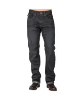 Level 7 Men's Relaxed Straight Leg Premium Denim Jeans Black Coated Throwback Style Zipper Trim Pockets