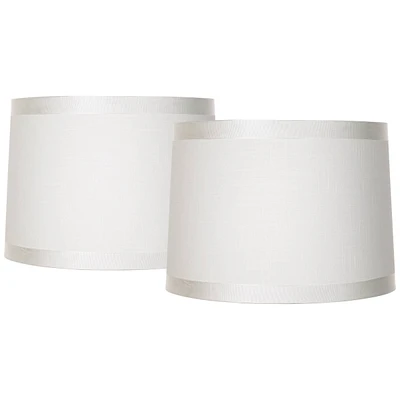 Set of 2 White Fabric Medium Drum Lamp Shades 13" Top x 14" Bottom x 10" High (Spider) Replacement with Harp and Finial - Spring crest