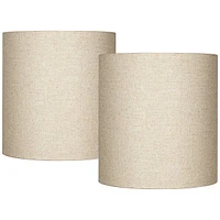 Set of 2 Hardback Tall Drum Lamp Shades Oatmeal Beige Large 14" Top x 14" Bottom x 15" High Spider with Replacement Harp and Finial Fit