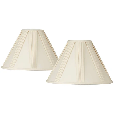 Set of 2 Empire Lamp Shades Ivory French Drape White Large 6" Top x 17" Bottom x 12" High Spider with Replacement Harp and Finial Fitting