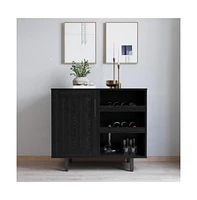 Aloise Bar And Sideboard With Storage Cabinet, Hanging Stemware Holders Bottle