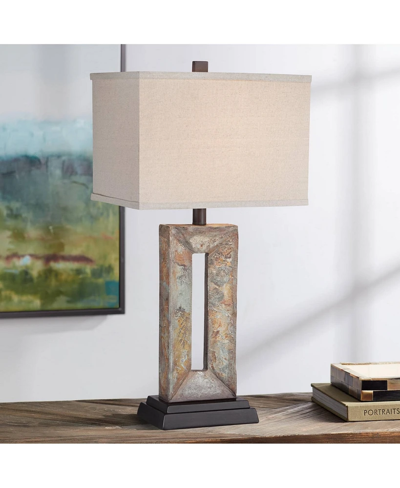 Tahoe Small Rustic Traditional Style Table Lamp 26" High Natural Stale Rectangular Box Shade for Living Room Bedroom House Bedside Nightstand Hom