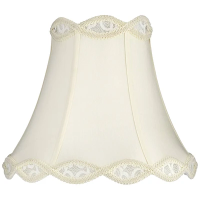 Cream Scalloped Gallery Medium Bell Lamp Shade 7" Top x 14" Bottom x 12.5" High (Spider) Replacement with Harp and Finial - Springcrest
