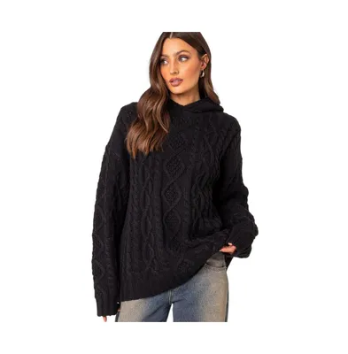 Edikted Women's Oversized cable knit sweater hoodie