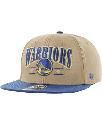 Men's '47 Brand Khaki, Royal Distressed Golden State Warriors Chilmark Captain Snapback Hat