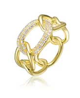 14K Gold Plated Round Cubic Zirconia thick interlocking chain Ring