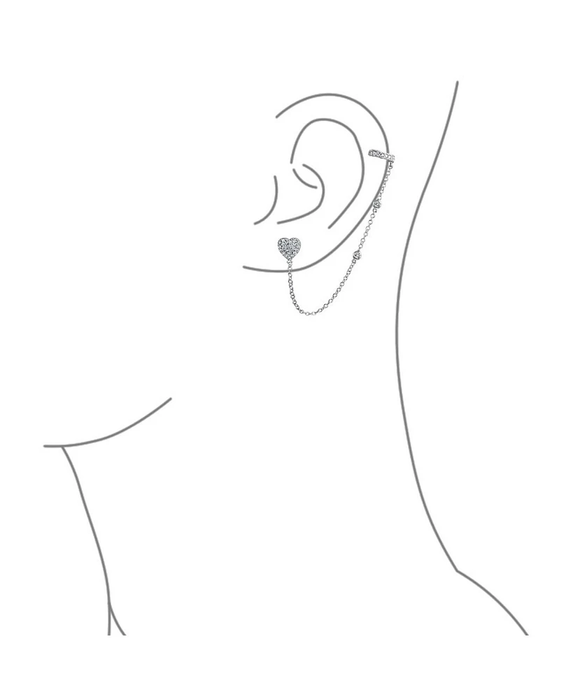 Bling Jewelry Heart Shaped Chain Cartilage Ear Cuff Wrap Earring Pave Cz Stud Helix Earring Stud Set Sterling Silver