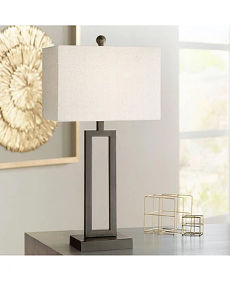 Aston 26" High Open Rectangle Modern Table Lamp Black Finish Metal Single Fabric Off-White Shade Living Room Bedroom Bedside Nightstand House Office H