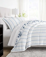 ienjoy Home Cabbage Rose Stripe 3-Piece Comforter Set