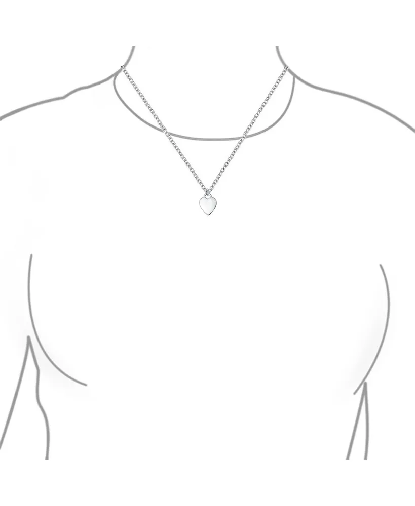 Bling Jewelry Tiny Minimalist Blank Plain Flat Heart Shape Initial Pendant Necklace Sterling Silver