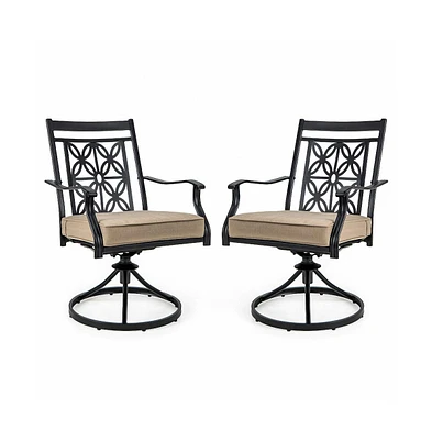 Sugift 2 Pieces Patio Swivel Chairs with Blossom Pattern Backrest and Cushions