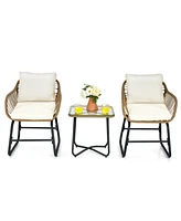 Sugift 3-Piece Patio Bistro Set with 2 Rattan Chairs and Square Glass Coffee Table