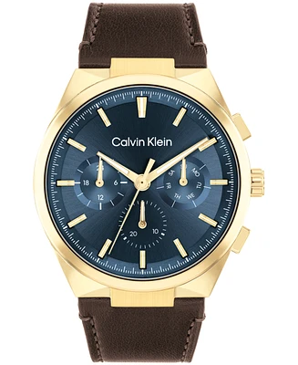Calvin Klein Men's Distinguish Brown Leather Strap Watch 44mm