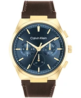 Calvin Klein Men's Distinguish Brown Leather Strap Watch 44mm